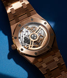caseback Audemars Piguet Royal Oak Jumbo 16202OR Rose Gold preowned watch at A Collected Man London
