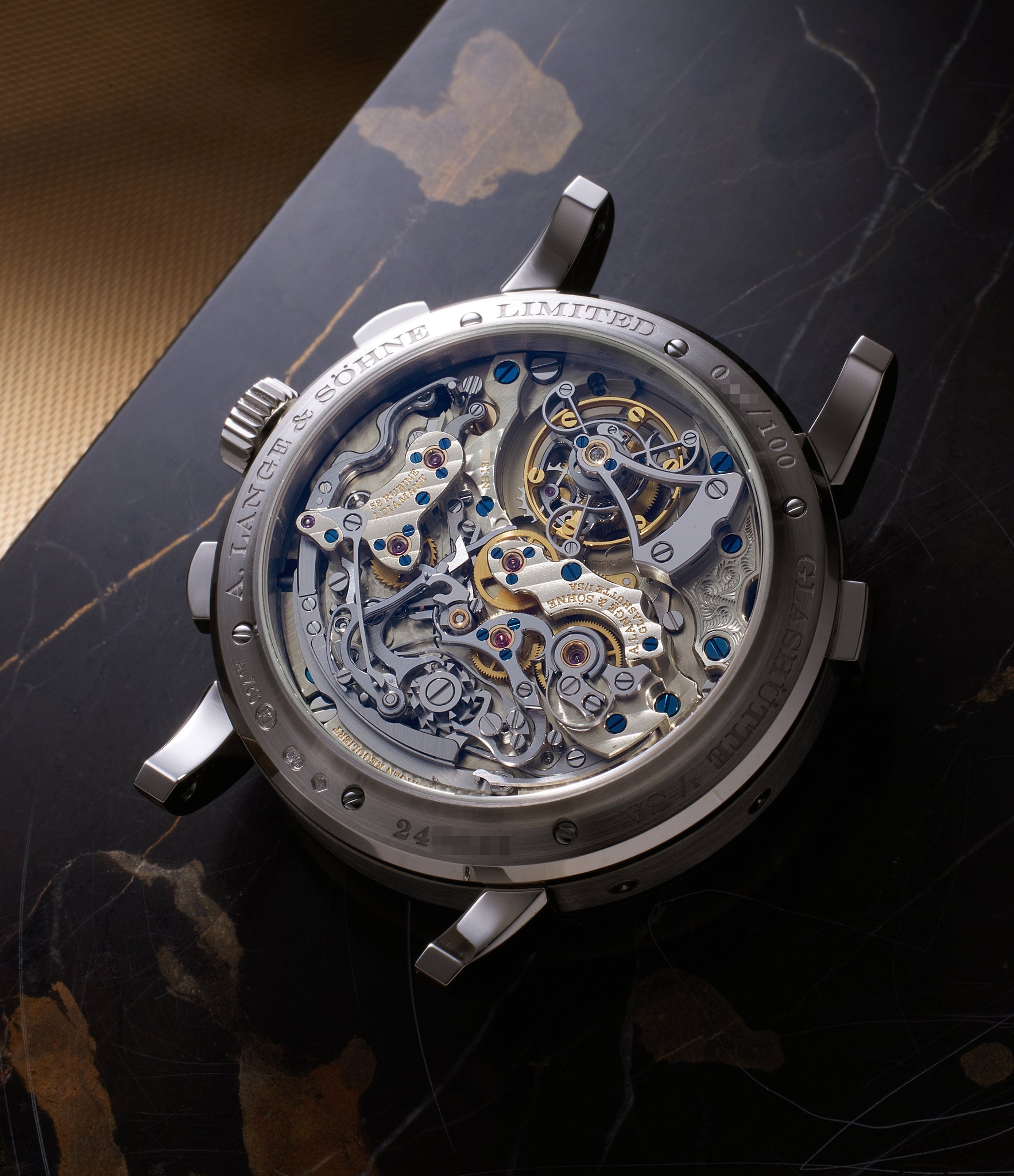 caseback A. Lange & Söhne Datograph Perpetual Tourbillon 740.056FE White Gold preowned watch at A Collected Man London