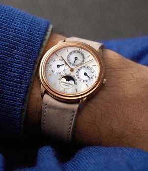 on the wrist Audemars Piguet Quantième Perpétuel OR2566/002 Rose Gold preowned watch at A Collected Man London