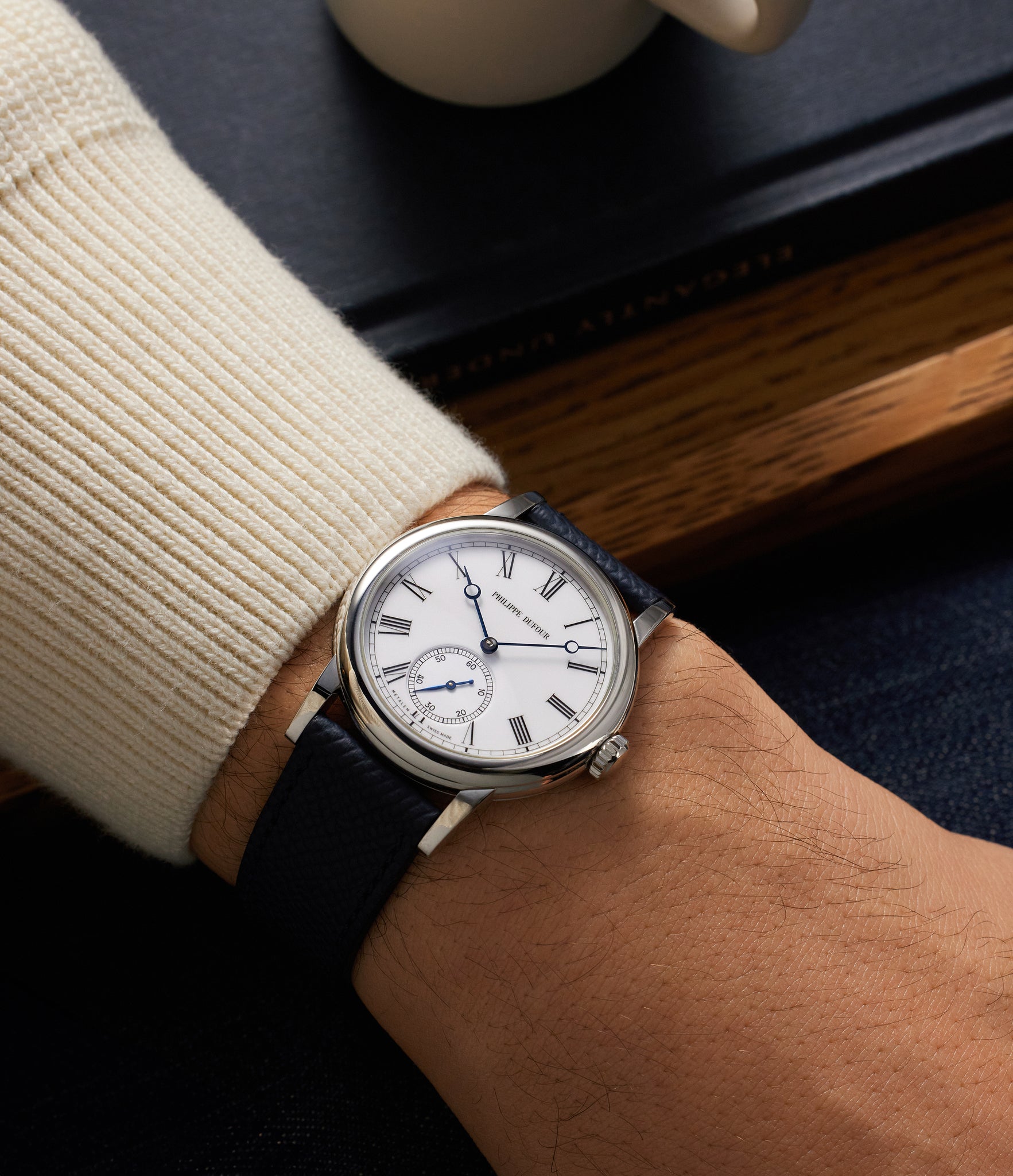on the wrist Philippe Dufour Simplicity  Platinum preowned watch at A Collected Man London