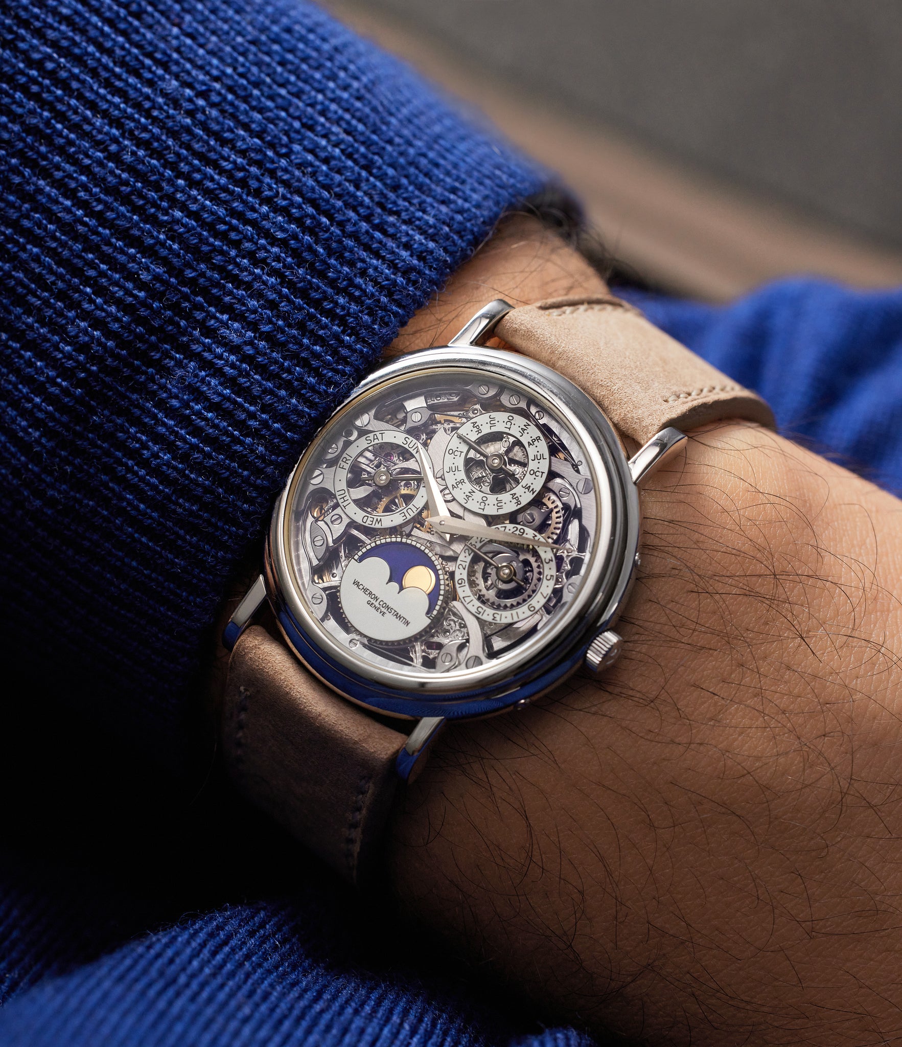 on the wrist Vacheron Constantin Perpetual Calendar 43032/000P-7072 Platinum preowned watch at A Collected Man London