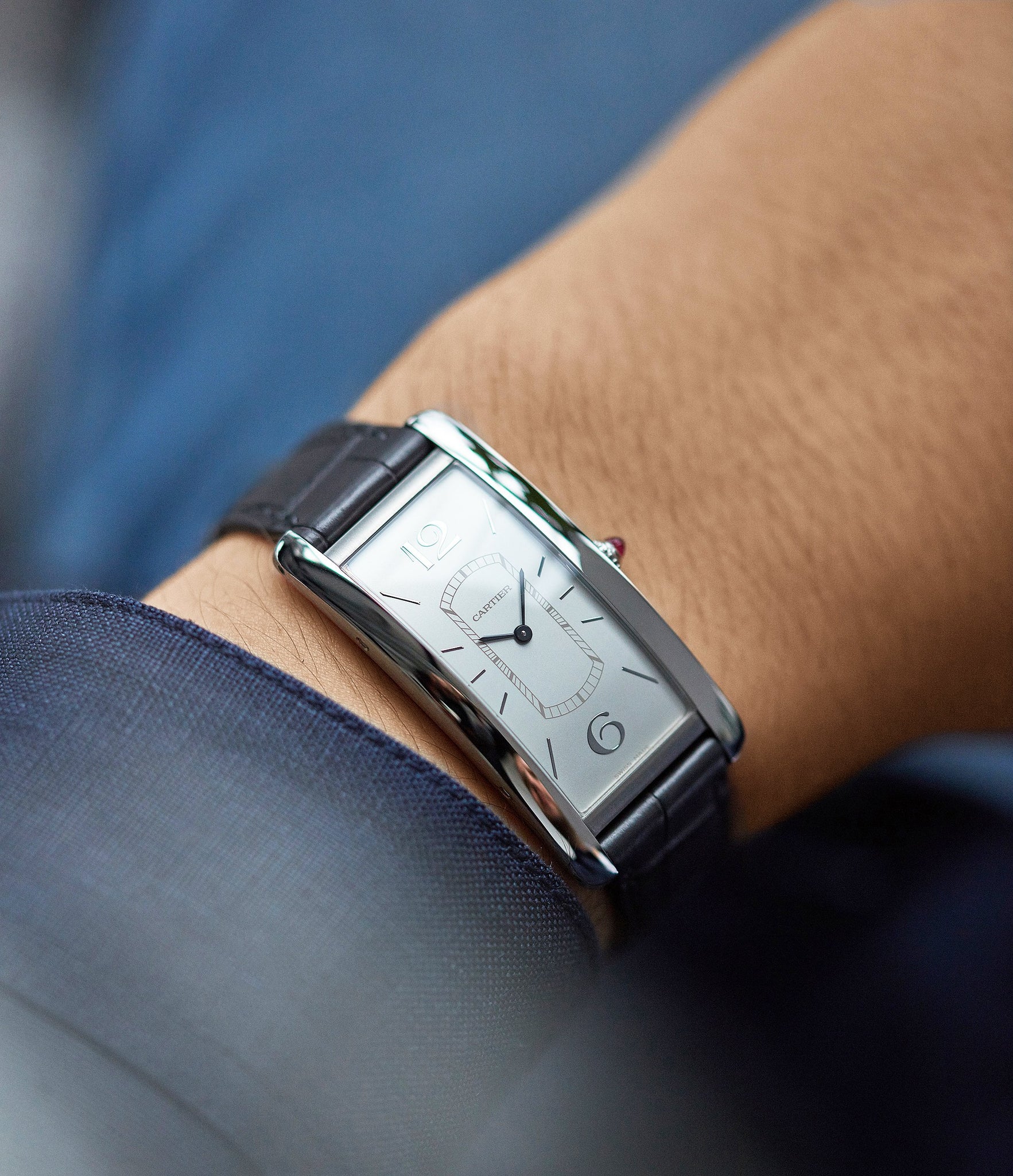 men's time-only classic dress watch Cartier Tank Cintrée platinum Limited Edition time-only dress watch for sale online A Collected Man London UK specialist rare watches