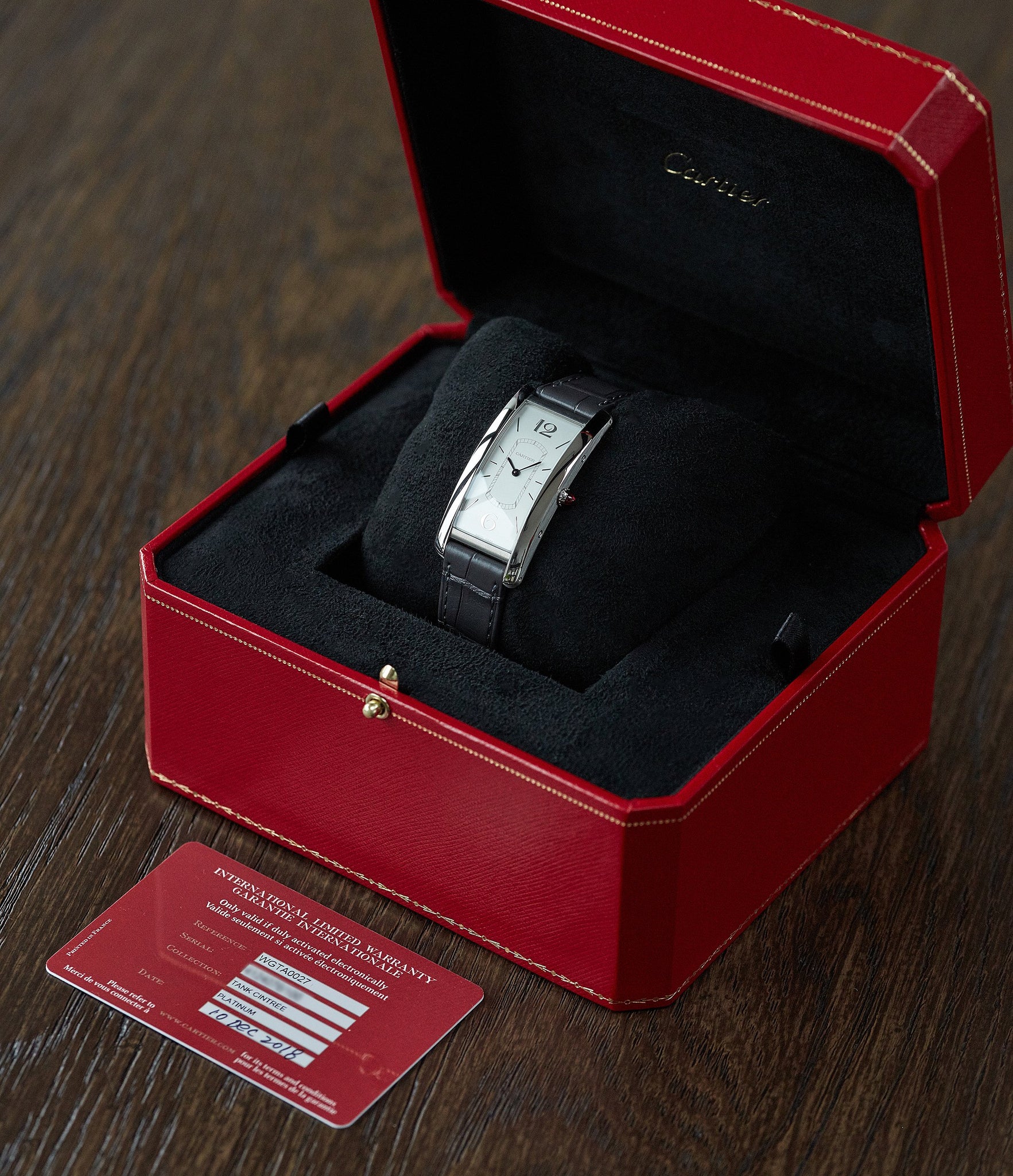full set pre-owned Cartier Tank Cintrée platinum Limited Edition time-only dress watch for sale online A Collected Man London UK specialist rare watches
