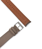 Buy saffiano quality watch strap in driftwood taupe from A Collected Man London, in short or regular lengths. We are proud to offer these hand-crafted watch straps, thoughtfully made in Europe, to suit your watch. Available to order online for worldwide delivery.
