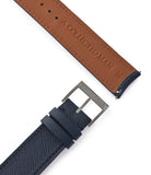 Order 20mm x 19mm Porto Molequin curved watch strap Saffiano navy blue calfskin leather quick-release springbars buckle handcrafted European-made for sale online at A Collected Man London