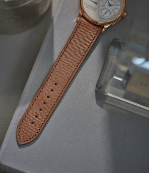 Order 20mm x 19mm Bruges Molequin F. P. Journe curved watch strap Saffiano tan calfskin leather quick-release springbars buckle handcrafted European-made for sale online at A Collected Man London