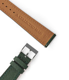 Shop Dublin Molequin watch strap emerald green calfskin leather quick-release springbars buckle handcrafted European-made for sale online at A Collected Man London