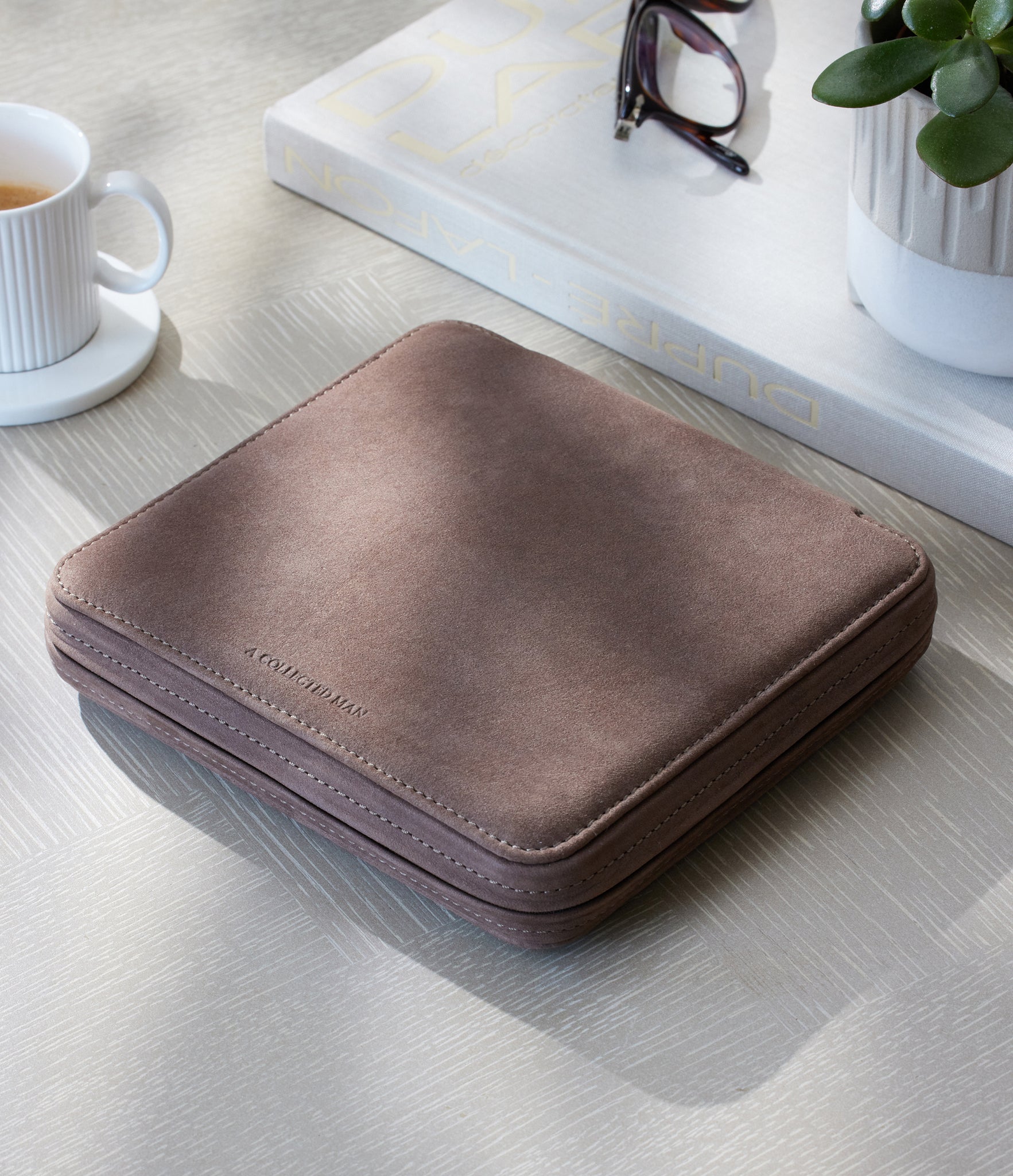 Geneva, six-watch folio Six-watch slim folio in brown taupe nubuck leather | A Collected Man | Available World Wide