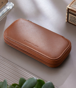 Monaco Two Watch Pouch Whisky Tan Saffiano Leather | A Collected Man | Available World Wide