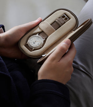 Amsterdam one-watchpouch taupegrey grainedleather Available World Wide A Collected Man