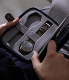 Four-watch slim folio in midnight blue grained leather, Handmade in France by skilled craftsmen from classic, midnight blue grained leather, it’s a slim case with a tactile, natural feel | A Collected Man