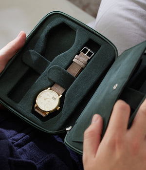Zurich, four-watch folio Four-watch slim folio in emerald green grained leather | Available Worldwide | A Collected Man