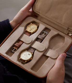 Geneva, six-watch folio Six-watch slim folio in whisky-tan Saffiano leather