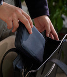 Four-watch slim folio in midnight blue grained leather, Handmade in France by skilled craftsmen from classic, midnight blue grained leather, it’s a slim case with a tactile, natural feel | A Collected Man