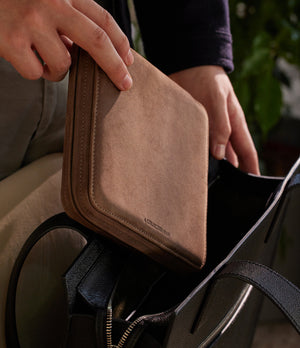 Geneva, six-watch folio Six-watch slim folio in brown taupe nubuck leather | A Collected Man | Available World Wide