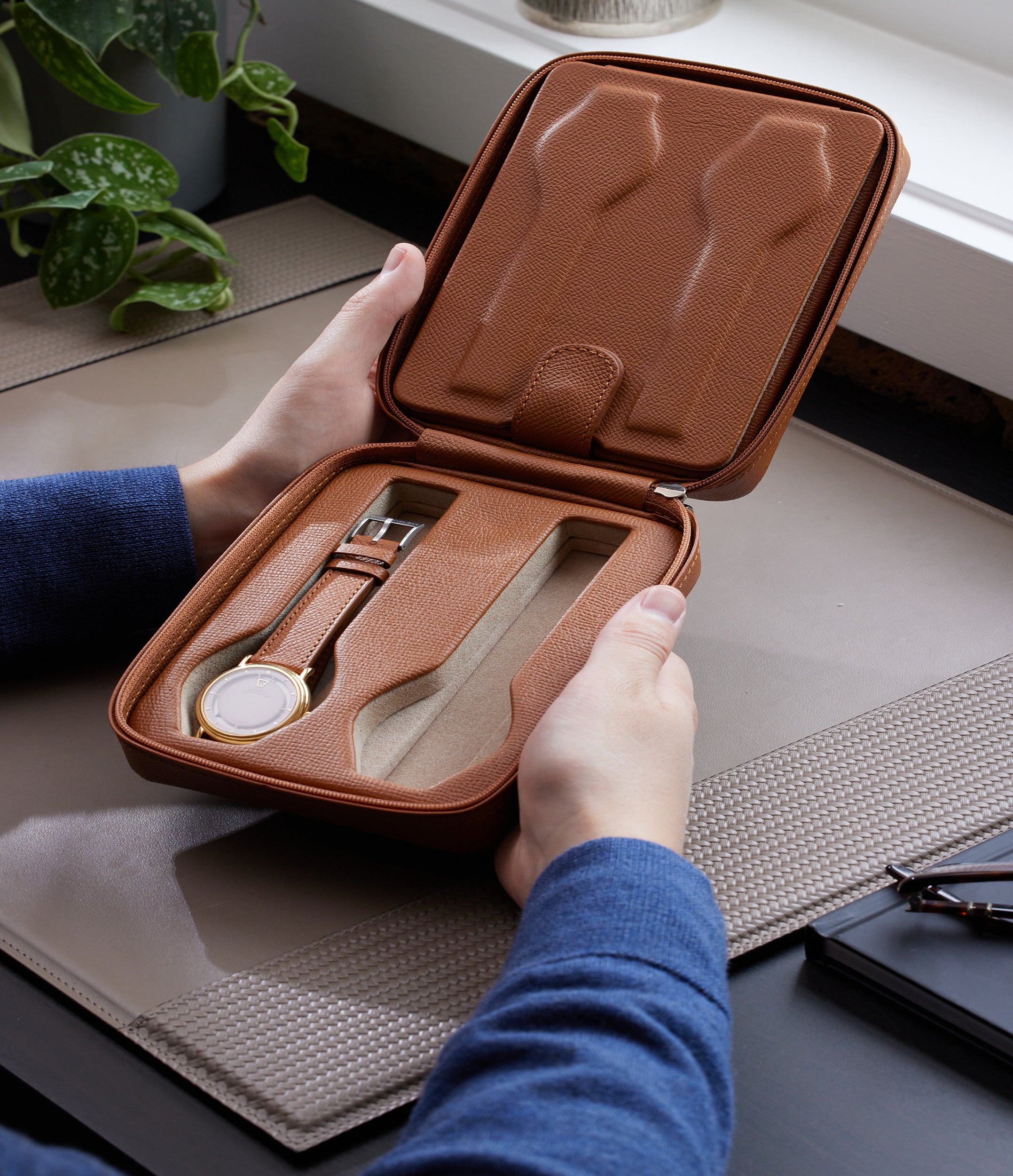 Four-watch case, whisky-tan, grained leather | Buy A Collected Man ...