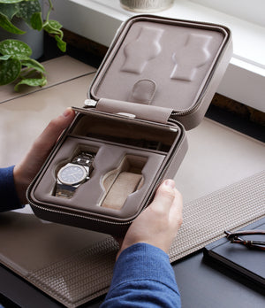 New York, four-watch box Four-watch box in fossi grey Saffiano leather | A Collected Man | Available Worldwide