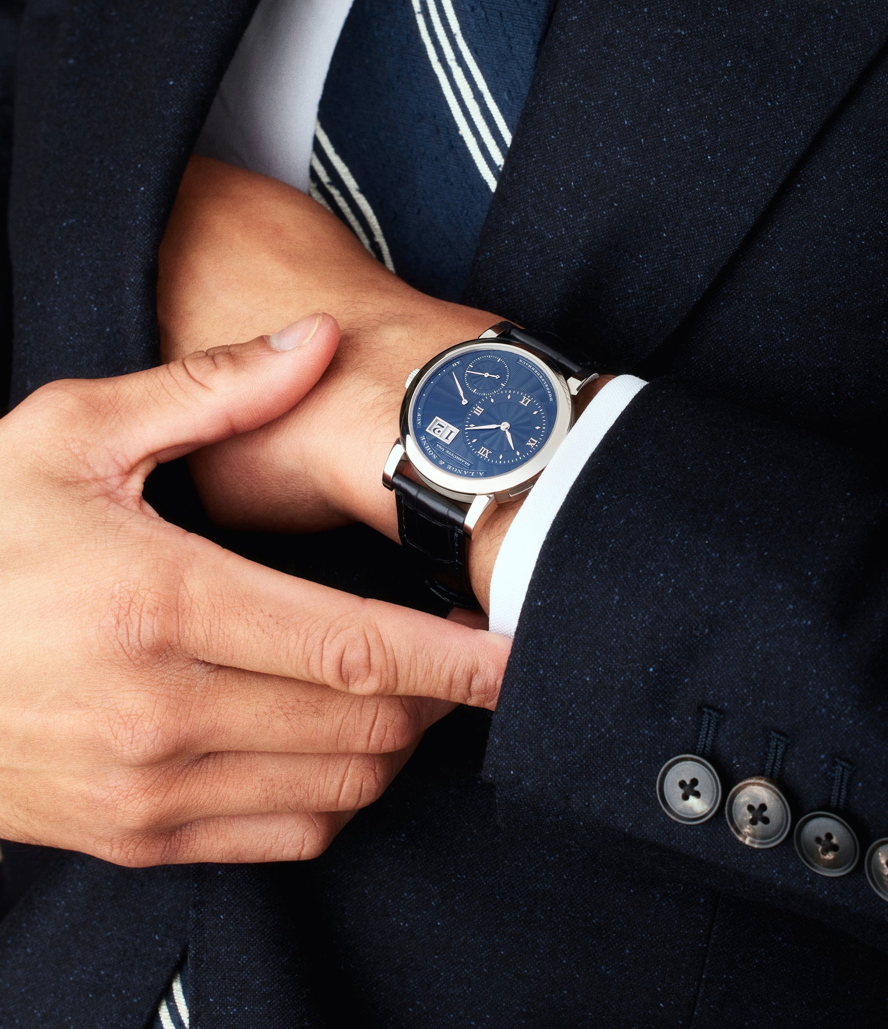 On Wrist | A Lange Sohne Lange 1 | 20th Anniversary Set | 101.063 | White Gold | A Collected Man | Available Worldwide