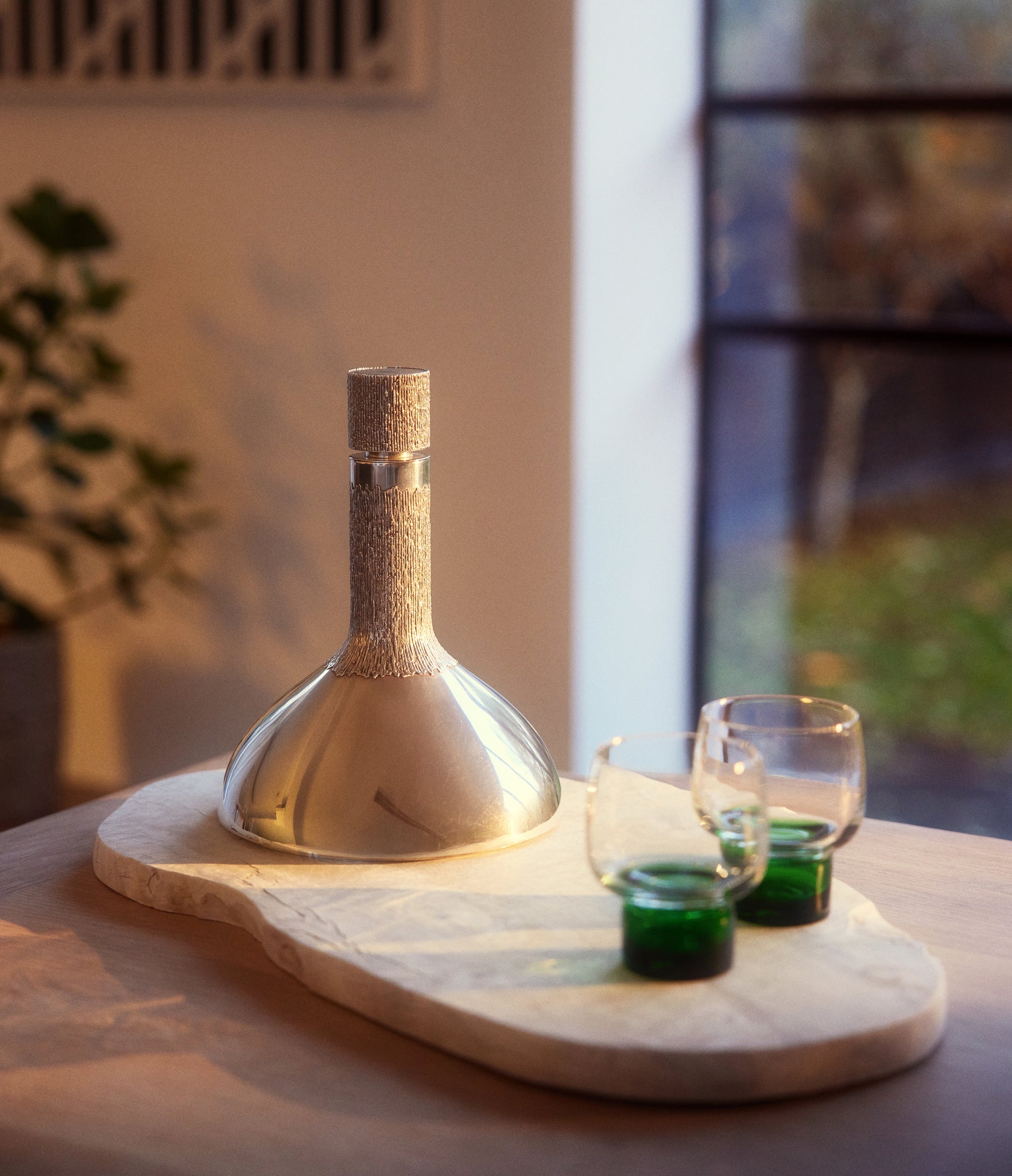 selling George Grant MacDonald silver decanter with organic texture at A Collected Man London home of rare objects