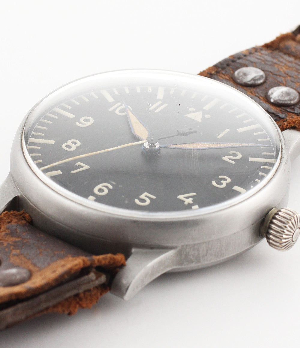 A. Lange & Söhne B-uhr World War II Pilot's Navigator's rare watch  steel manual-winding vintage pre-owned watch with black dial and original brown strap