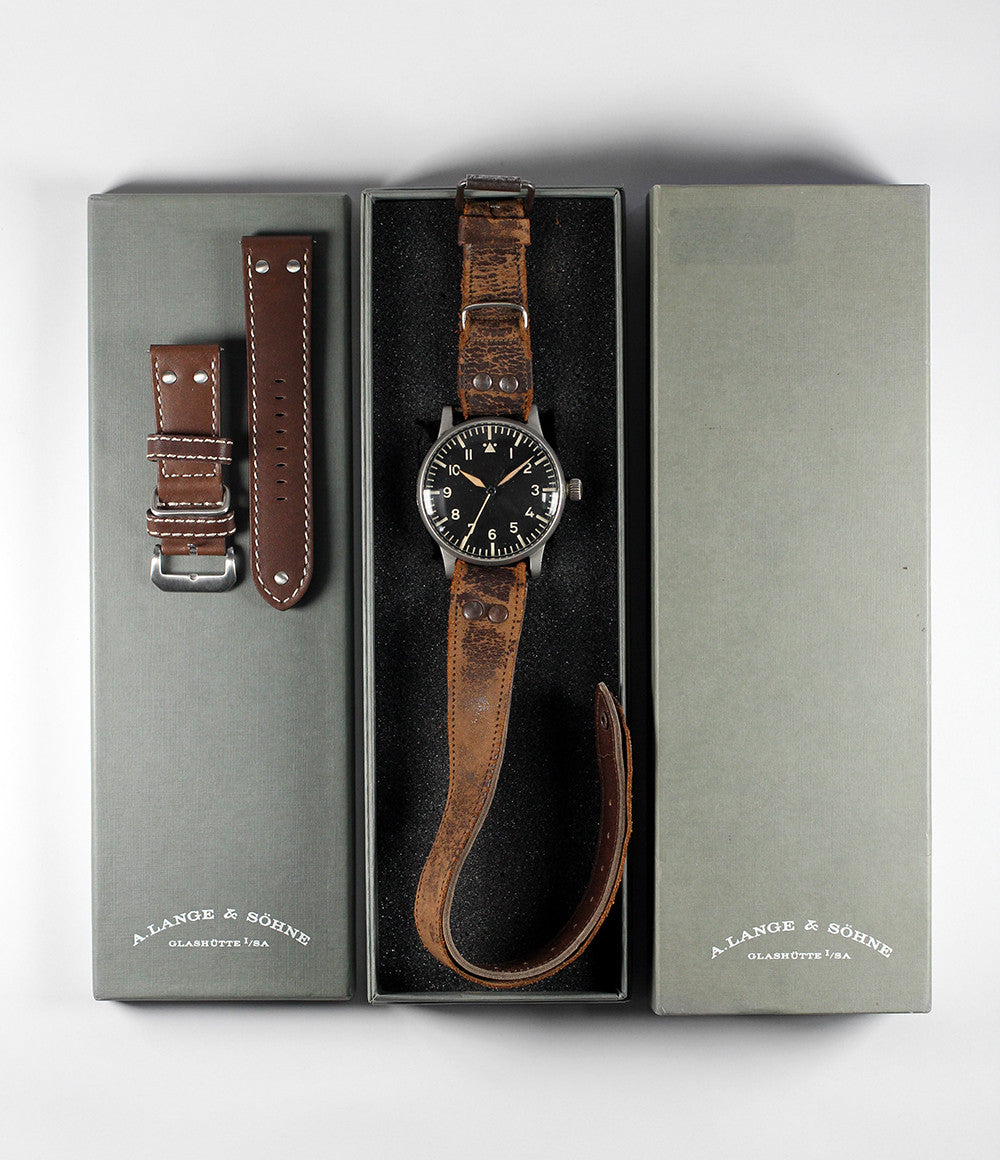 A. Lange & Söhne B-uhr World War II Pilot's Navigator's rare watch  steel manual-winding vintage pre-owned watch with black dial and original brown strap