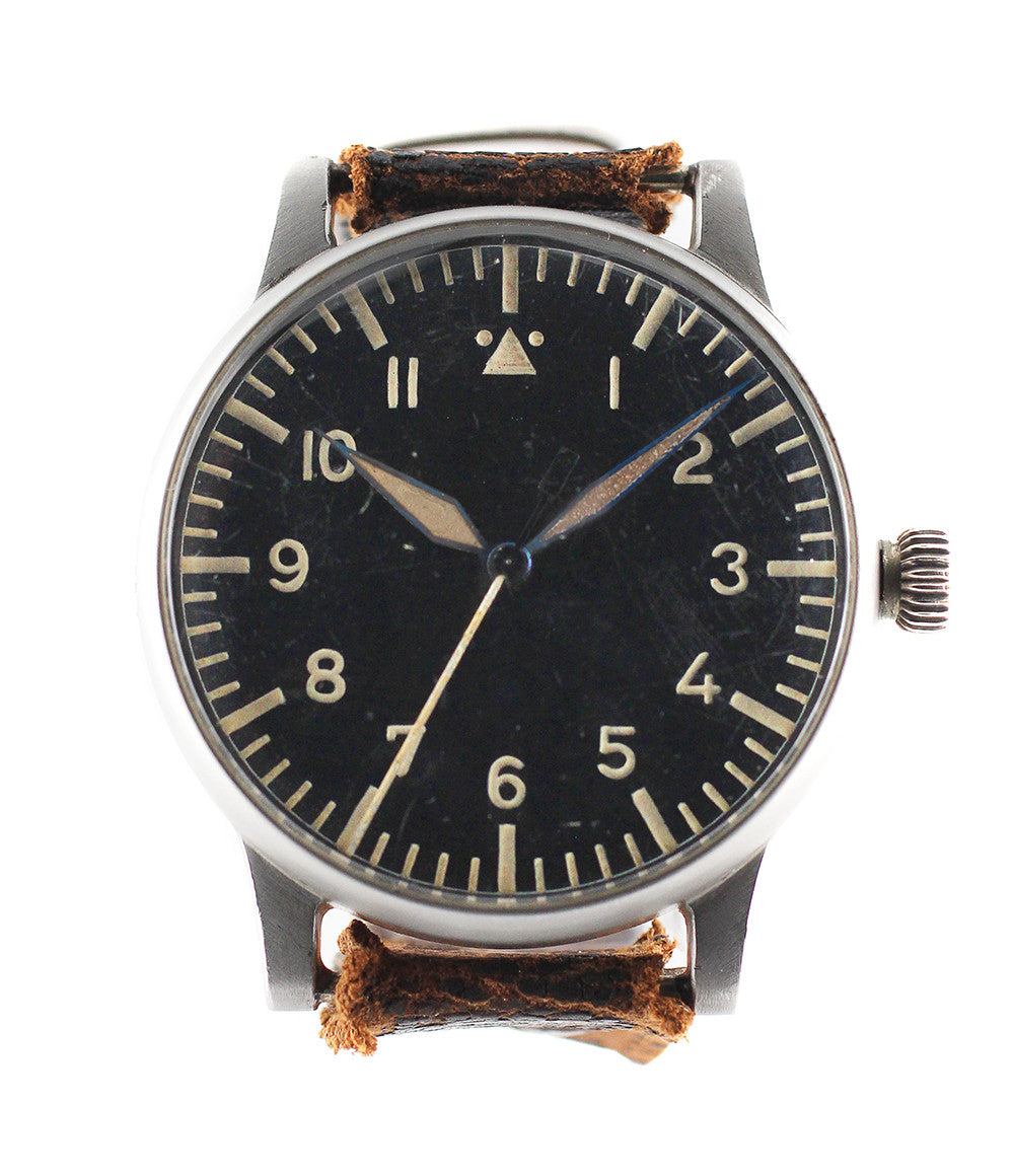 A. Lange & Söhne B-uhr World War II Pilot's Navigator's rare watch  steel manual-winding vintage pre-owned watch with black dial and original brown strap