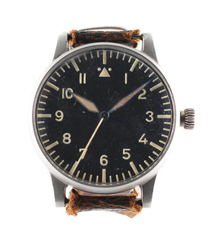 A. Lange & Söhne B-uhr World War II Pilot's Navigator's rare watch  steel manual-winding vintage pre-owned watch with black dial and original brown strap