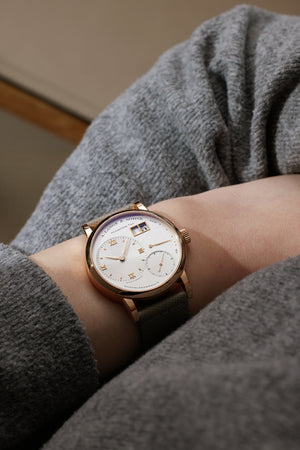 on the wrist A. Lange & Söhne Lange 1 111.032 Rose Gold preowned watch at A Collected Man London