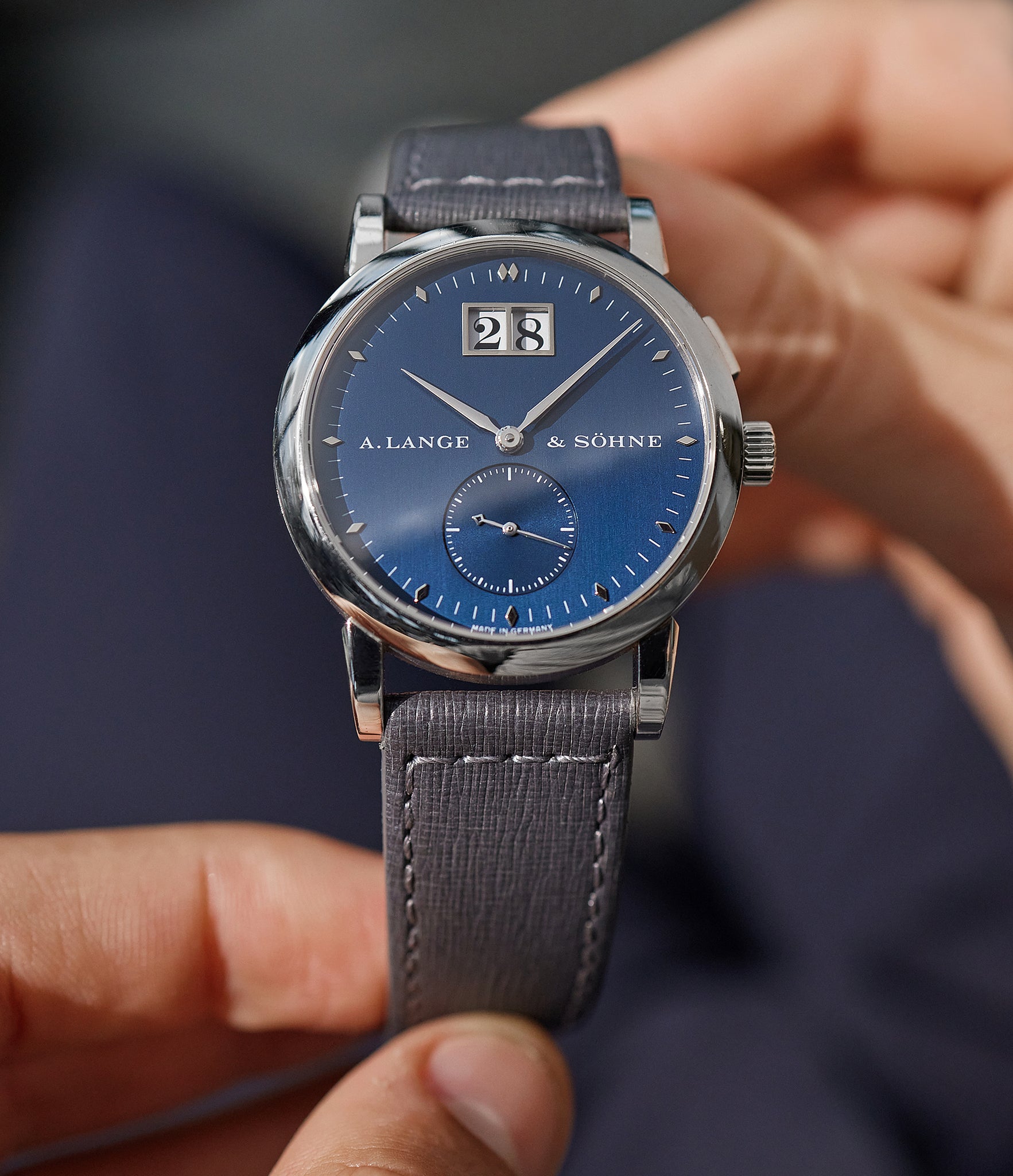 A. Lange & Söhne Saxonia | Blue Dial | White Gold |Buy at a Collected Man | Available Worldwide
