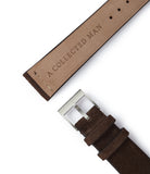 Buy suede quality watch strap in dark roast brown from A Collected Man London, in short or regular lengths. We are proud to offer these hand-crafted watch straps, thoughtfully made in Europe, to suit your watch. Available to order online for worldwide delivery.