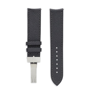 Buy grained leather quality watch strap in misty slate grey from A Collected Man London, in short or regular lengths. We are proud to offer these hand-crafted watch straps, thoughtfully made in Europe, to suit your watch. Available to order online for worldwide delivery.