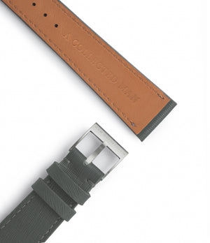 Buy saffiano quality watch strap in grey citadel grey from A Collected Man London, in short or regular lengths. We are proud to offer these hand-crafted watch straps, thoughtfully made in Europe, to suit your watch. Available to order online for worldwide delivery.
