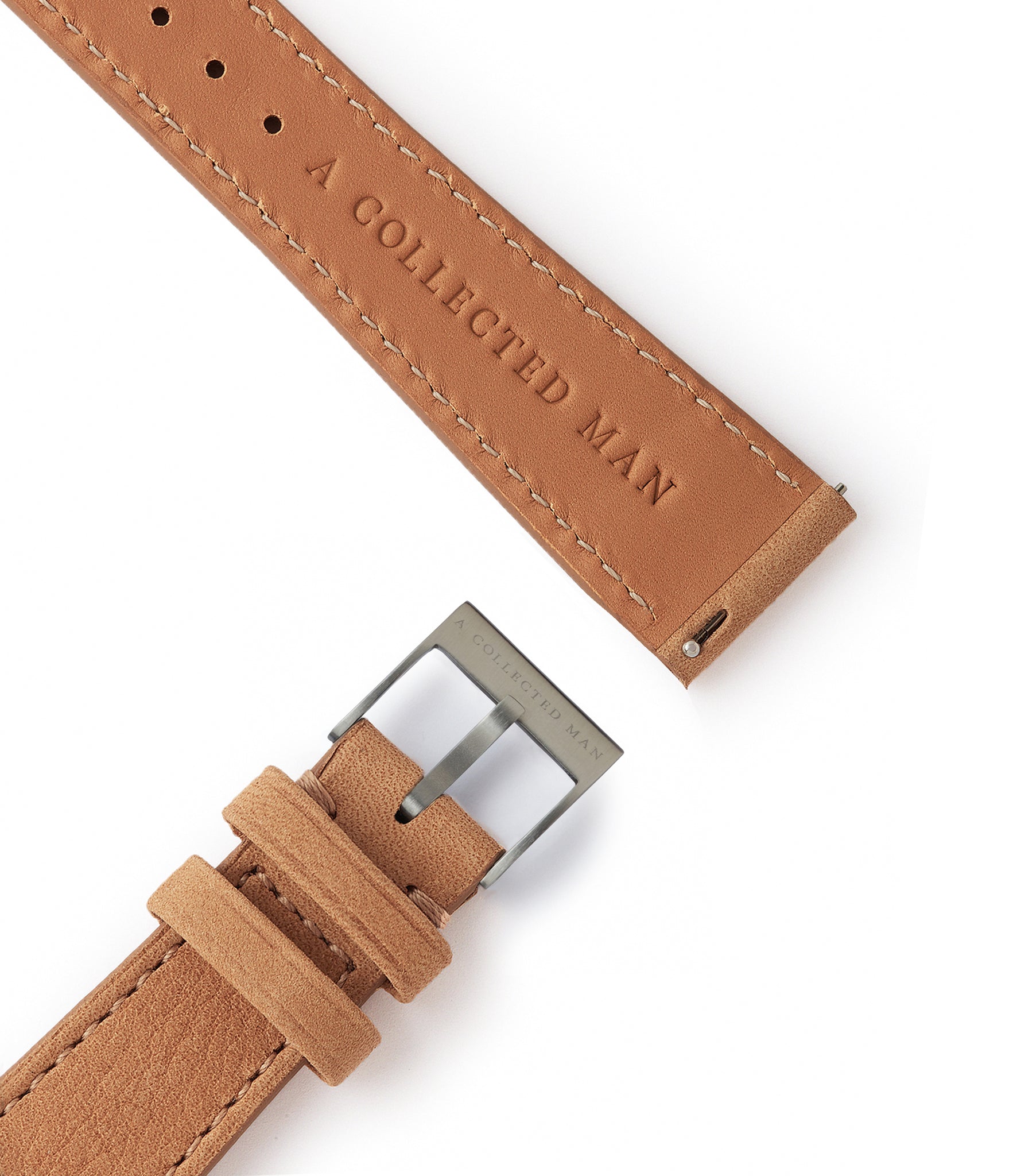 Buy nubuck quality watch strap in honeyed sun beige from A Collected Man London, in short or regular lengths. We are proud to offer these hand-crafted watch straps, thoughtfully made in Europe, to suit your watch. Available to order online for worldwide delivery.
