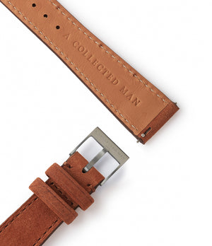 Selling Bordeaux JPM watch strap rich brown nubuck quick-release springbars buckle handcrafted European-made for sale online at A Collected Man London