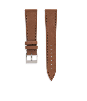Buy saffiano quality watch strap in burnt cognac brown from A Collected Man London, in short or regular lengths. We are proud to offer these hand-crafted watch straps, thoughtfully made in Europe, to suit your watch. Available to order online for worldwide delivery.