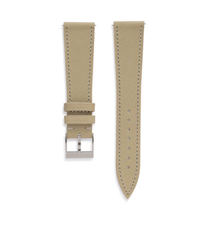 Buy saffiano quality watch strap in desert beige from A Collected Man London, in short or regular lengths. We are proud to offer these hand-crafted watch straps, thoughtfully made in Europe, to suit your watch. Available to order online for worldwide delivery.