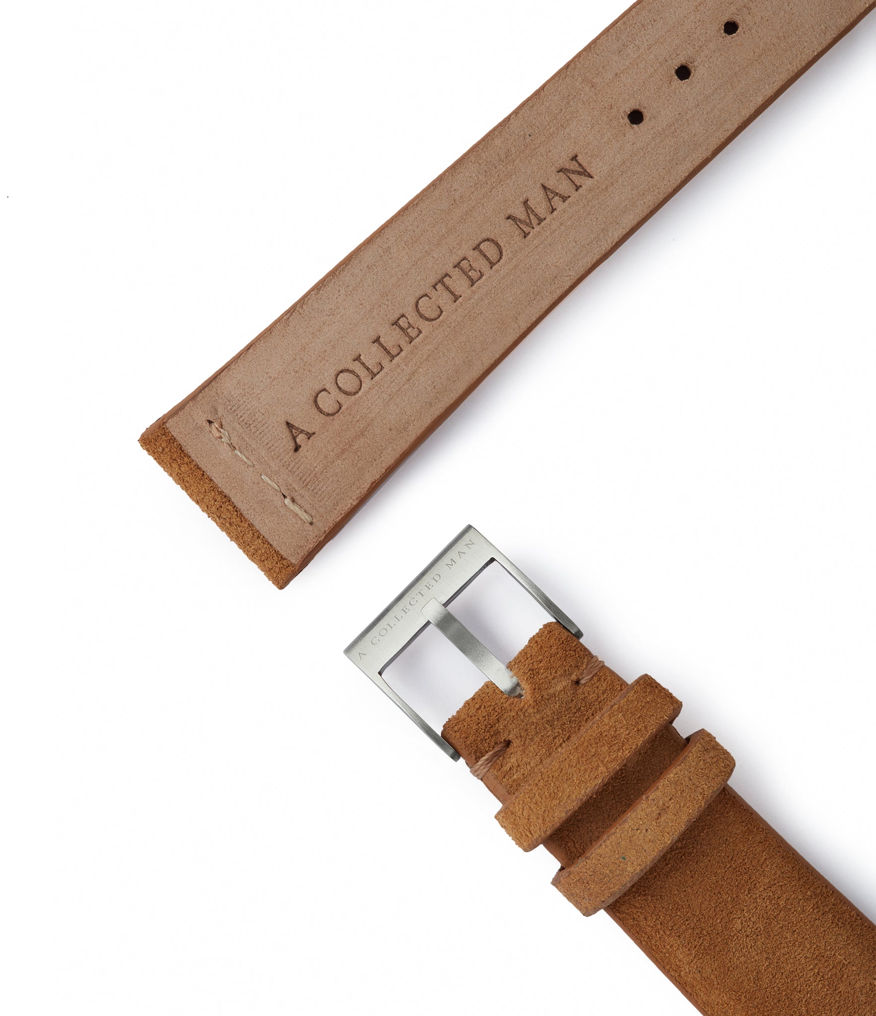 Purchase Barcelona JPM watch strap tan suede quick-release springbars buckle handcrafted European-made for sale online at A Collected Man London