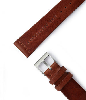 Buy vintage leather quality watch strap in burnt caramel brown from A Collected Man London, in short or regular lengths. We are proud to offer these hand-crafted watch straps, thoughtfully made in Europe, to suit your watch. Available to order online for worldwide delivery.