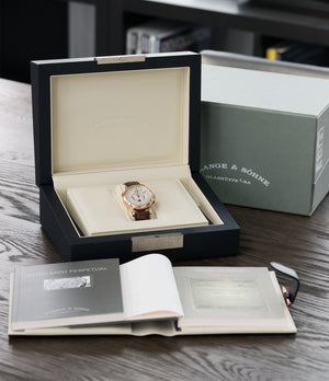 full set A. Lange & Sohne Datograph Perpetual 410.032 pink gold dress watch for sale online at A Collected Man London seller rare watches