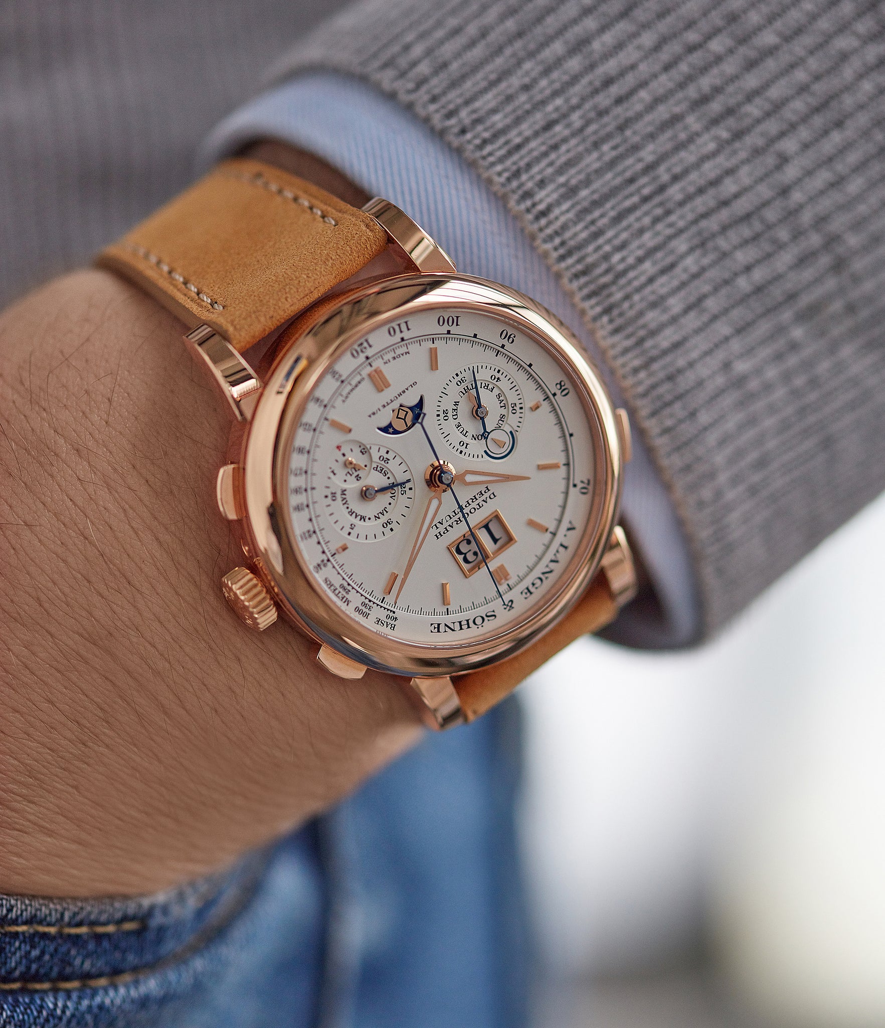 rare A. Lange & Sohne Datograph  Perpetual Calendar 410.032 pink gold pre-owned dress watch for sale online at A Collected Man London seller rare watches