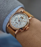 flyback chronograph A. Lange & Sohne Datograph  Perpetual Calendar 410.032 pink gold pre-owned dress watch for sale online at A Collected Man London seller rare watches