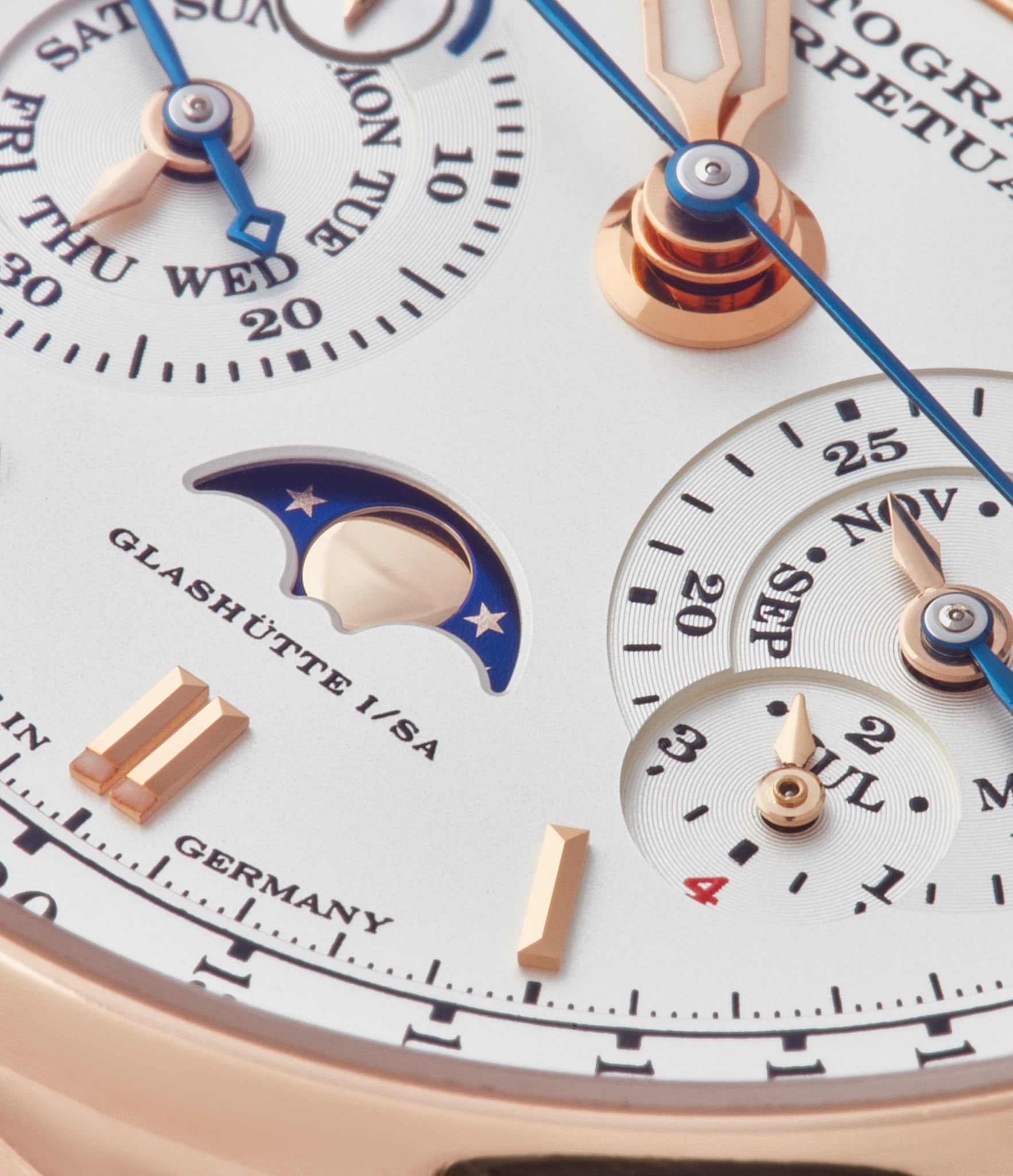 moonphase perpetual calendar A. Lange & Sohne Datograph 410.032 pink gold pre-owned dress watch for sale online at A Collected Man London seller rare watches