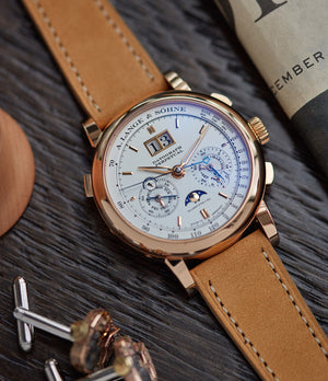 collect A. Lange & Sohne Datograph  Perpetual Calendar 410.032 pink gold pre-owned dress watch for sale online at A Collected Man London seller rare watches