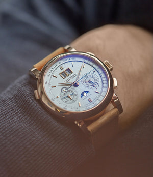 buying A. Lange & Sohne Datograph  Perpetual Calendar 410.032 pink gold pre-owned dress watch for sale online at A Collected Man London seller rare watches