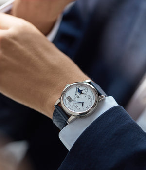 Order La Rochelle Molequin watch strap A. Lange & Sohne grained navy blue calfskin leather quick-release springbars buckle handcrafted European-made for sale online at A Collected Man London