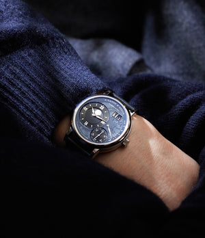 on the wrist A. Lange & Söhne Grand Lange 1 Moon Phase Lumen 139.035F Platinum preowned watch at A Collected Man London