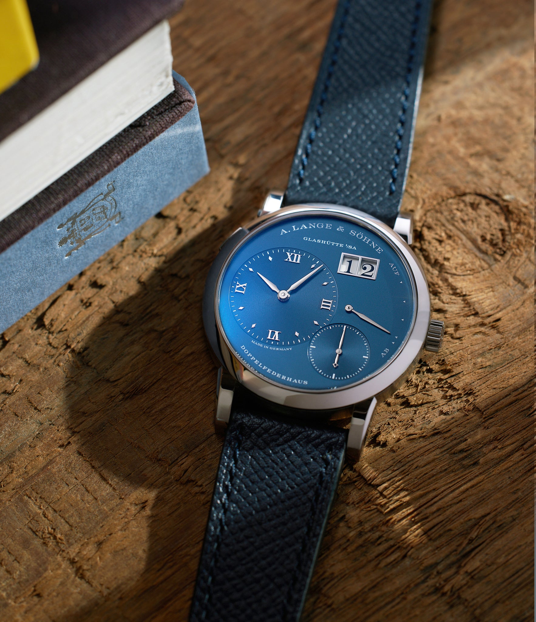 Front dial with strap | A. Lange & Söhne | Lange 1 Blue Series | 191.028 | White Gold | Available worldwide at A Collected Man