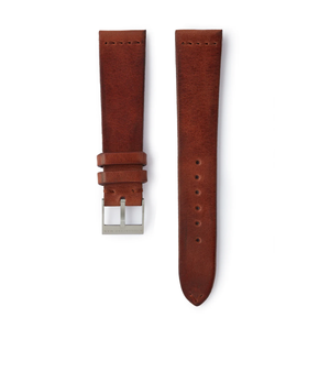 Shop Amalfi JPM watch strap terracotta brown vintage leather quick-release springbars buckle handcrafted European-made for sale online at A Collected Man London
