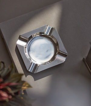 Asprey-signed silver ashtray from 1960s with engine-turned pattern for sale online A Collected Man London UK specialist of rare collectable objects