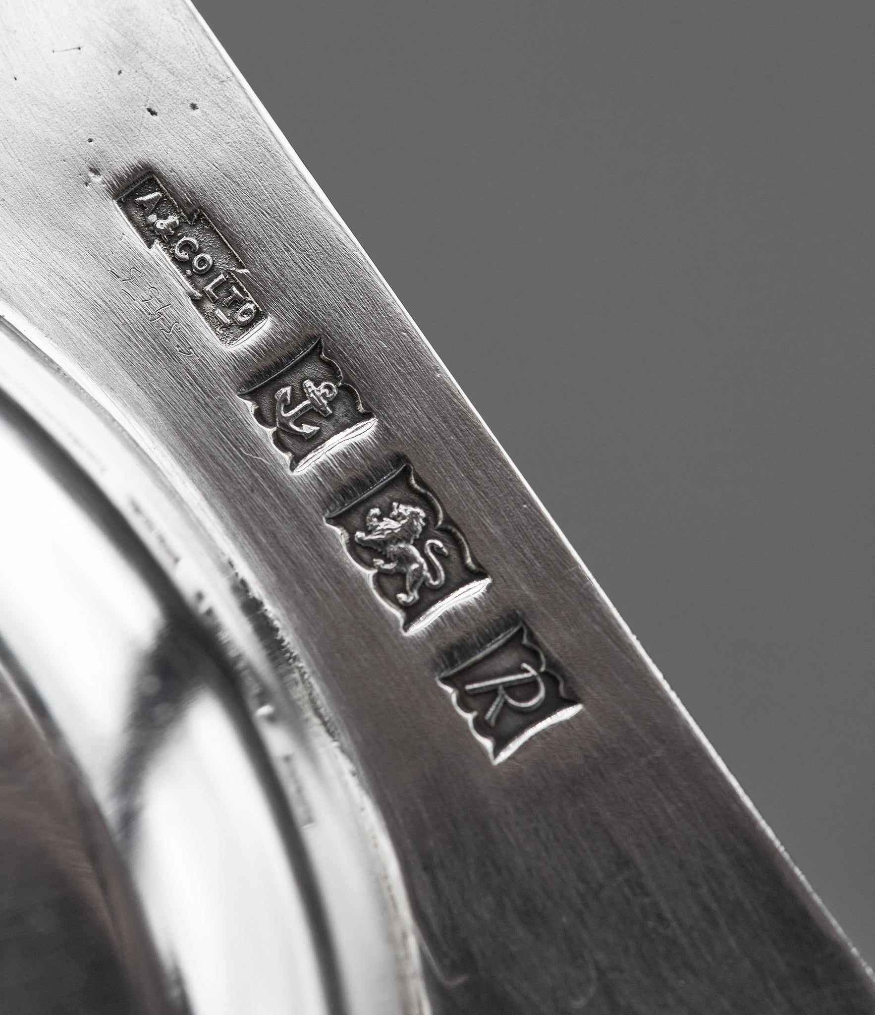 silver hallmarks Asprey-signed silver ashtray from 1960s with engine-turned pattern for sale online A Collected Man London UK specialist of rare collectable objects